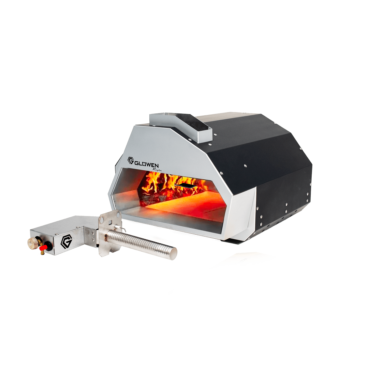 Glowen Raptor Black & Silver Multi - Fuel Pizza Oven - Gas Burner Bundle - Glowen