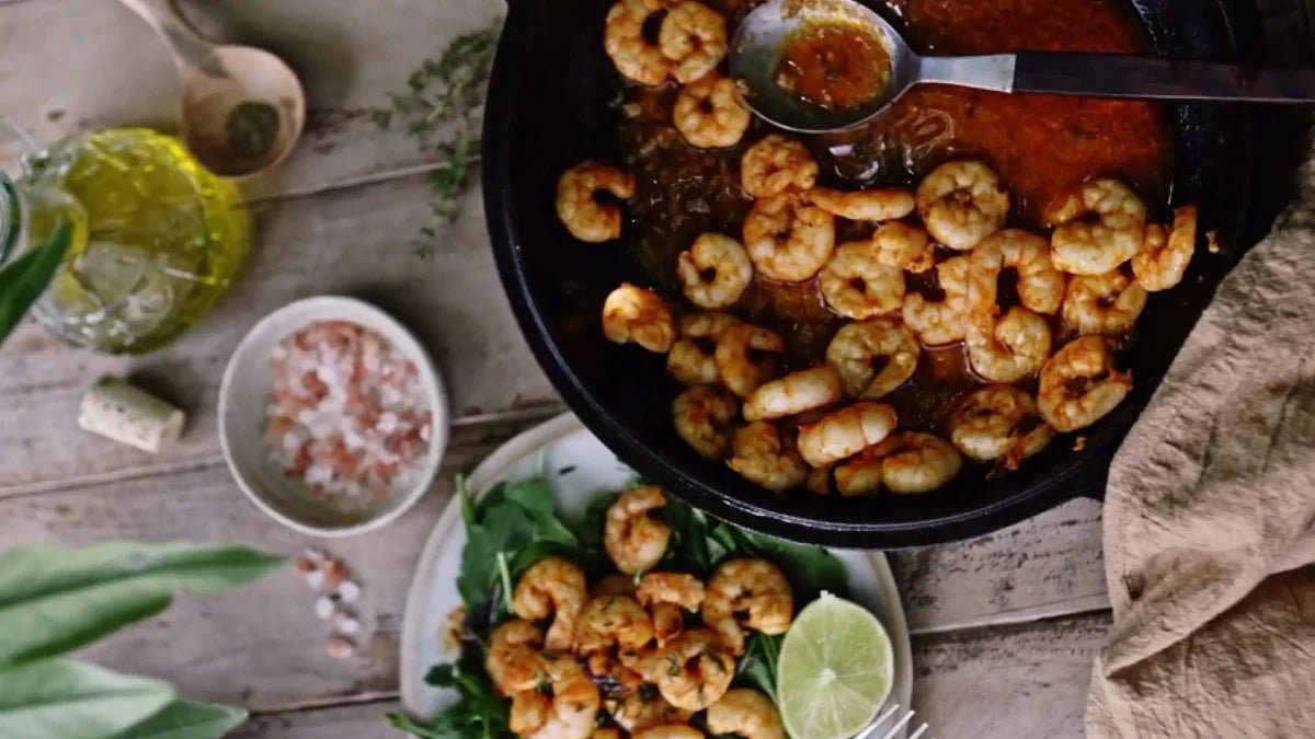 Marinated oven-baked prawns - Glowen