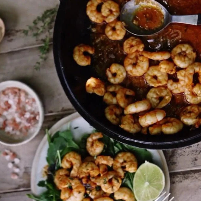 Marinated oven-baked prawns - Glowen