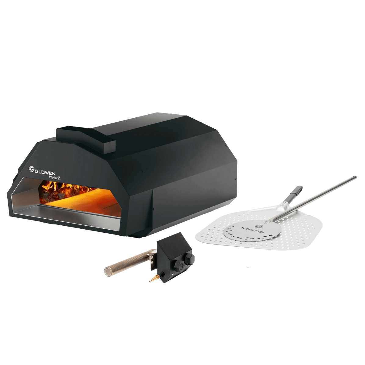 Glowen Raptor 2 Multi-Fuel Pizza Oven Gas Burner Bundle & Metal Peel Bundle