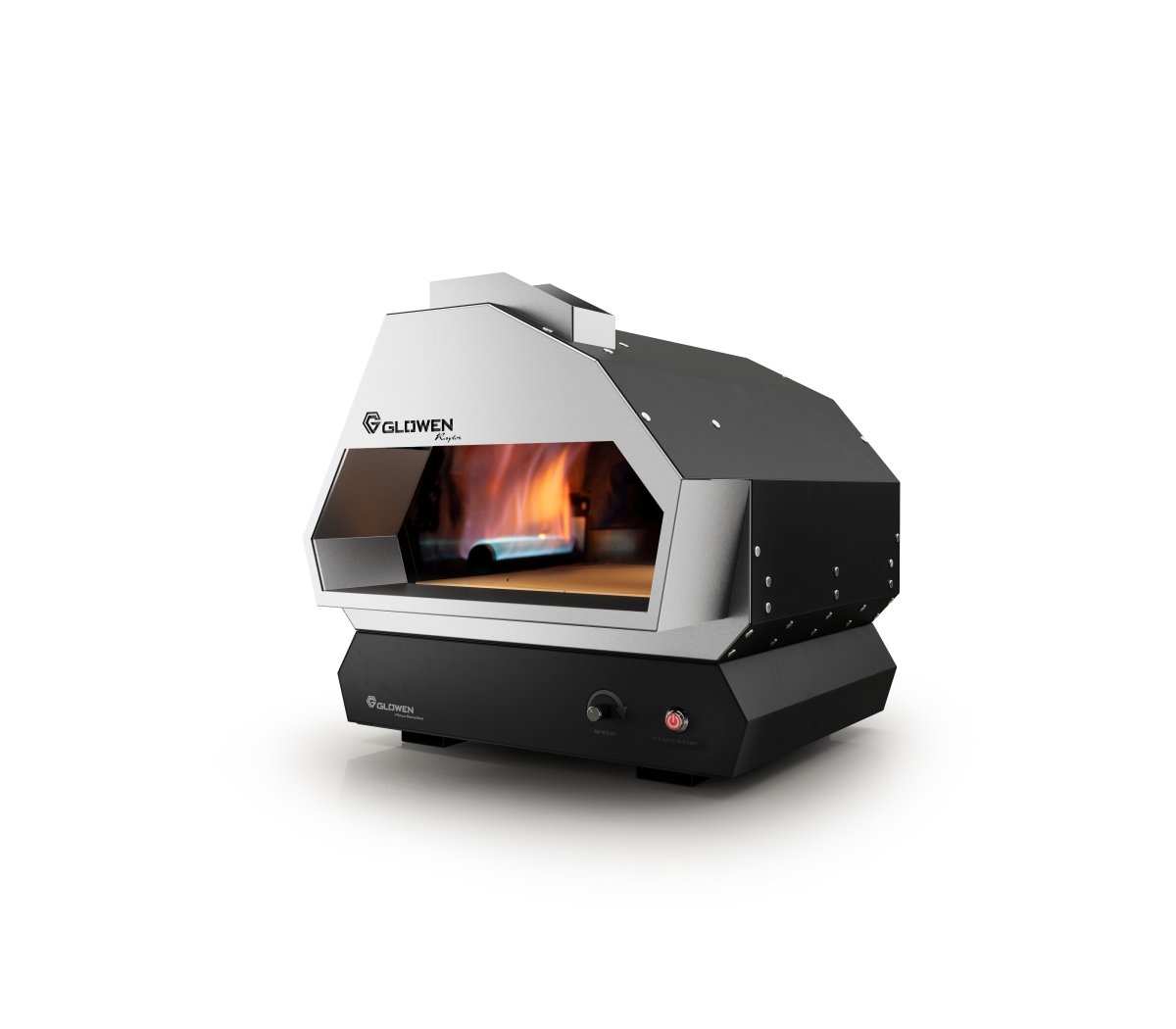 Glowen Raptor with Auto rotating pizza stone Black & Silver Multi-Fuel