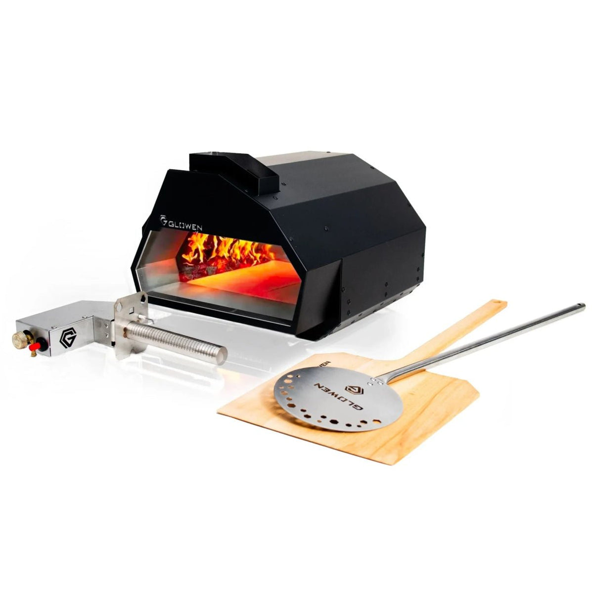 Glowen Raptor Black Multi-Fuel Pizza Oven - Gas Burner & Pizza Peel Bundle