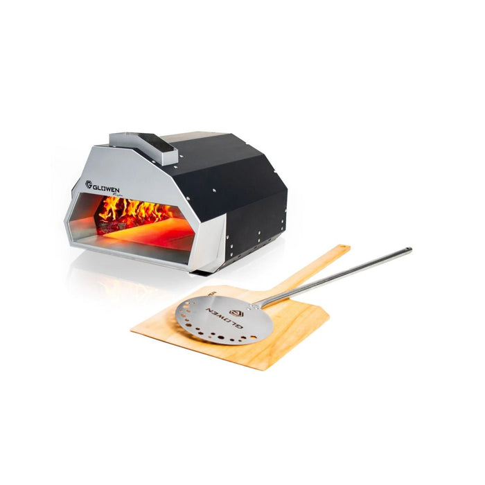 Glowen Raptor Black & Silver Multi - Fuel Pizza Oven - Pizza Peel Bundle - Glowen