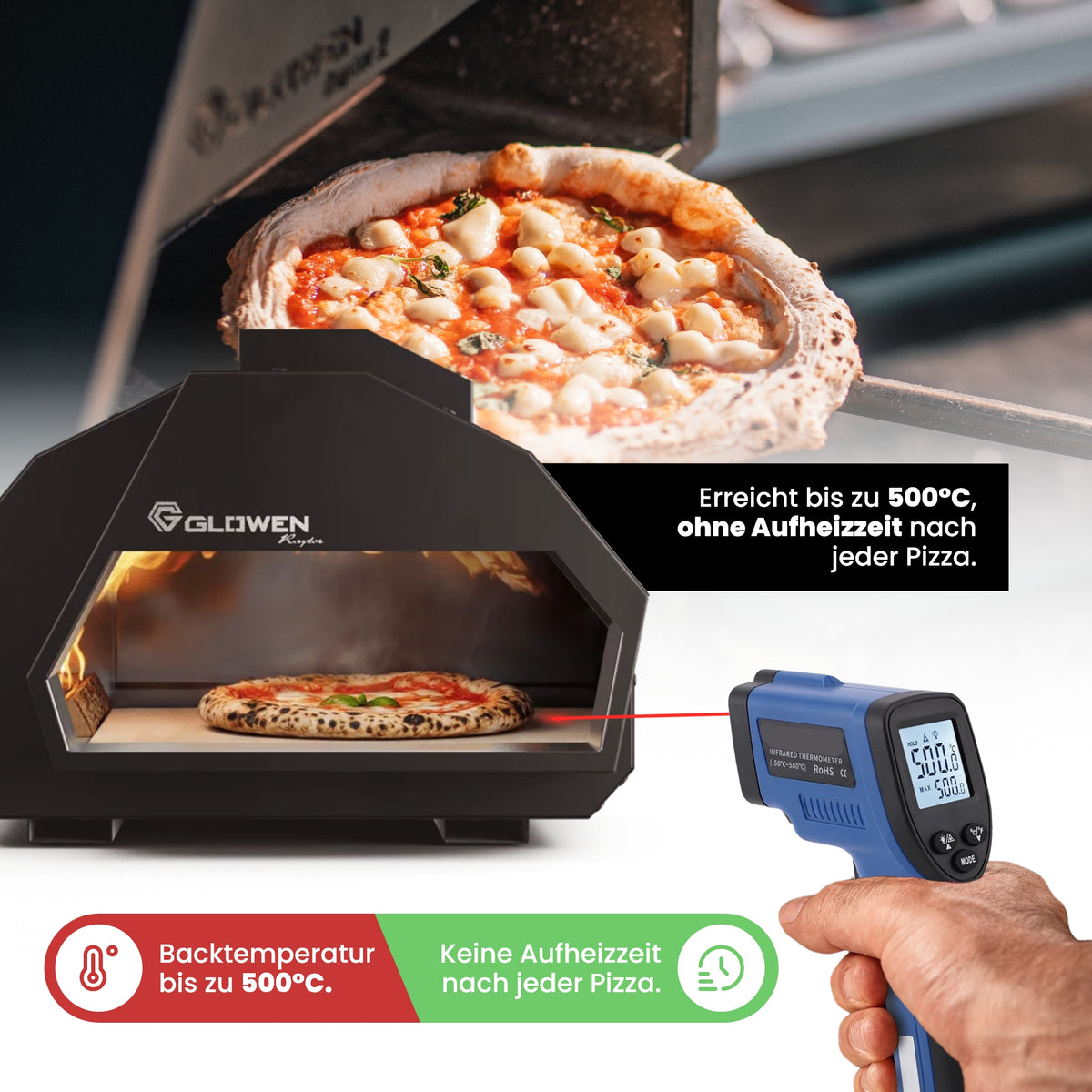 Glowen Raptor Multi-Brennstoff Pizzaofen in Schwarz