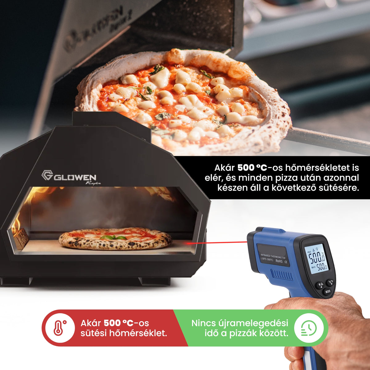 Glowen Raptor Black (fekete) többüzemű pizzakemence