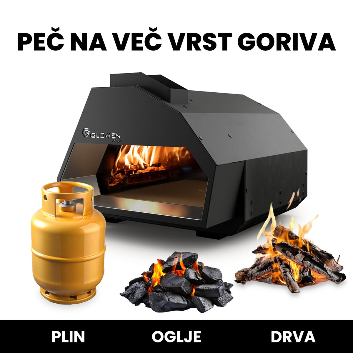 Črni Glowen Raptor na drva in plin