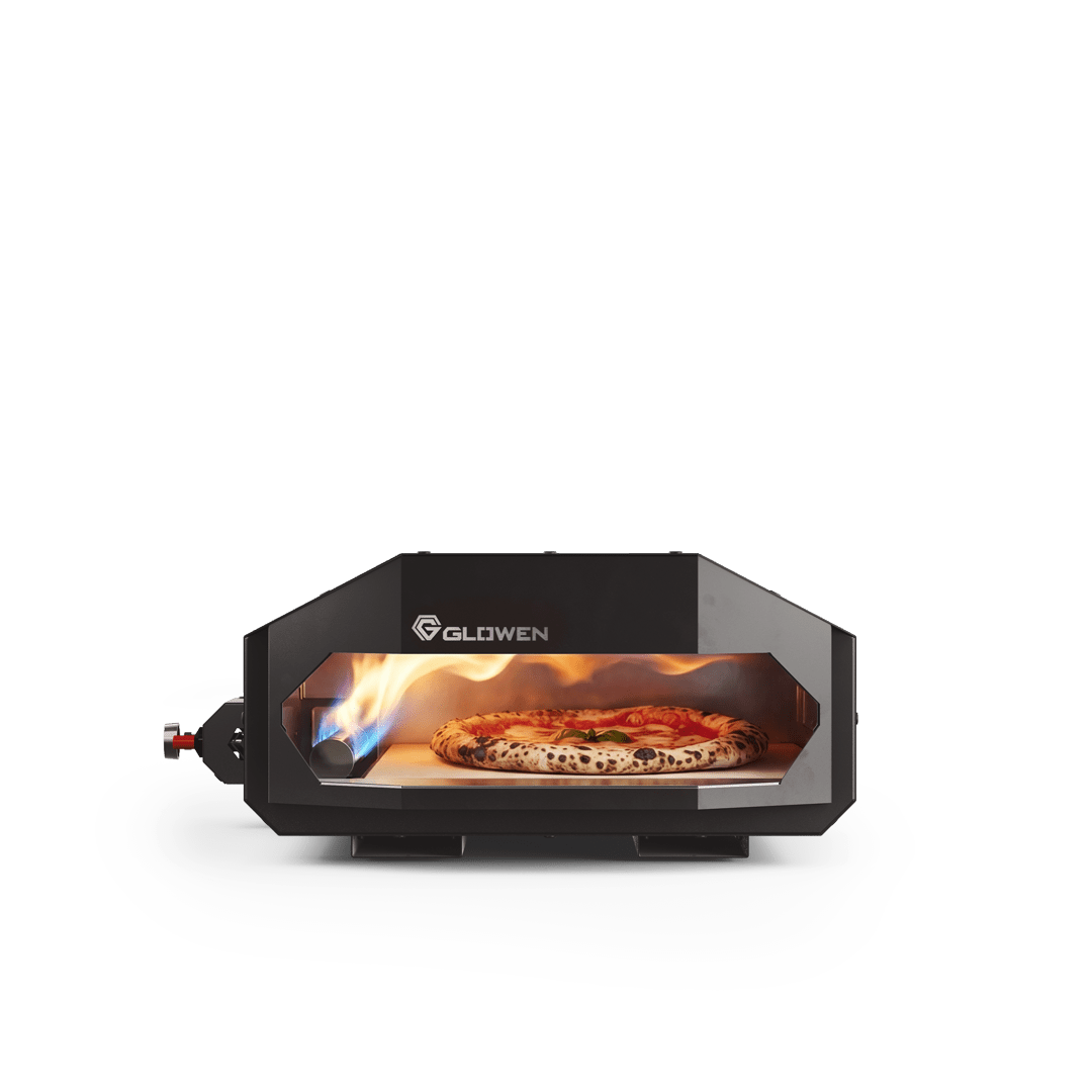 Glowen Dragon 14 gázüzemű pizzasütő a bal oldali égő lángjával